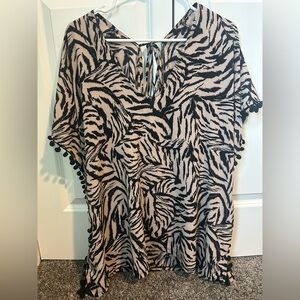 NWT- Animal Print Cover Up with Pom Pom Trim